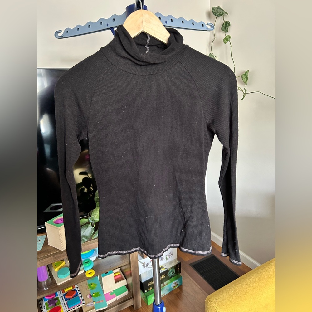 Free People Black Turtle Neck Ribbed Top